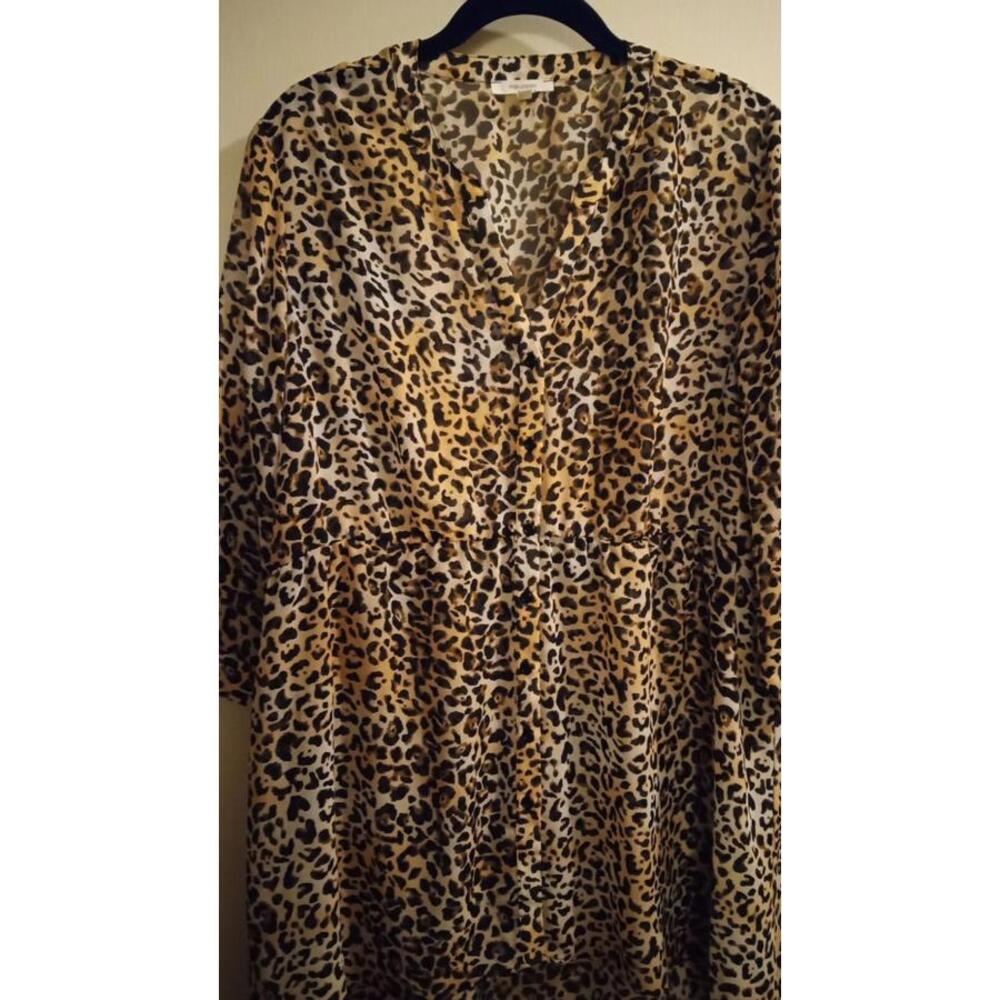 Maurice's Sheer Leopard Print Button Up Top, Sz XL Empire Waist Hi Lo Brand New